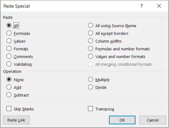 Excel Shortcut Paste Special