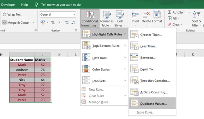 Duplicate check using conditional formatting