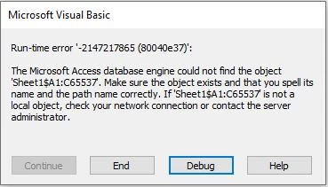 Excel Recordset 0nly returns 65536 Rows Error